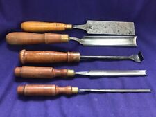 5 VINTAGE CHISEL LOT CHARLES BUCK BROS D R BARTON US ESTATE WOOD WORKING TOOLS picture