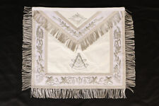 Handcrafted Lambskin White Masonic Past Master Apron Silver Bullion & Fringe picture