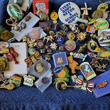 Vintage Junk Drawer Advertising Travel Pin Lot Military Sports Motorcycle Cross picture