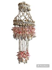 Vintage 70s Ivory & Peach 2 Seashell Beaded Hanging Tiered Chandelier Coastal picture
