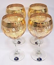 SET 4 ITALIAN CRISTALLERIA FRATELLI FUMO CRYSTAL WINE GLASSES GOBLETS 24 KT RIMS picture