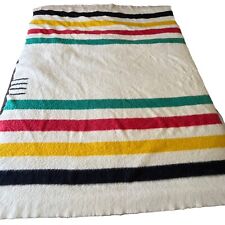 Vtg Hudsons Bay 4 Point Blanket 100% Wool Made England 90x70 Full size Striped picture