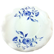 Vintage Trinket Dish White Royal Blue Floral Pattern Wavy Curved Edges Japan picture