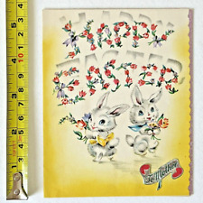 Vintage 1950s Die Cut Bunny & Chick  Easter Greeting Card Silver & Pink Foil picture