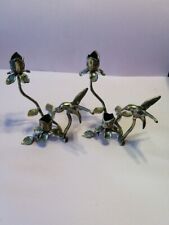 VTG Brass Pair Hummingbirds Flower Branches Candle Holders 8