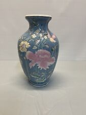 Vintage WBI  Hand Painted Pink Peony Multi-Flower Vase. Light Blue Base Color picture