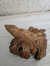 Vintage Alligator/ Lizard On Cypress Burl Hand Carved Rustic Wood Carving Statue picture