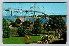 Bristol RI-Rhode Island, Mount Hore Bridge, Antique, Vintage c1958 Postcard picture