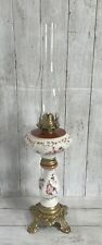 ATQ Scovill Embossed, Beaded & Hand Painted Milk Glass Piano Oil Lamp Circa 1870 picture