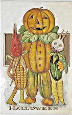 1910 Halloween Postcard Anthropomorphic Pumpkin Man &Vegetable People picture