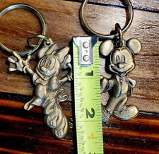 Vintage Mickey Minnie Mouse Bronze His Hers Keychain Metal Monogram Products  picture