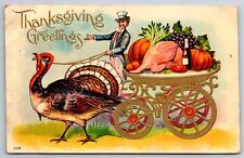 Patriotic Thanksgiving~Turkey Pulls Gold Wheeled Dinner Wagon~Uncle Sam~Emb~1911 picture