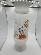 Vase vintage Bristol hand painted florals w bird. Satin white. Scalloped top. picture