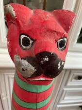 Large 39” Vintage Folk Art Polychrome Hand Painted Wood Cat Statue (ca. 1960) picture