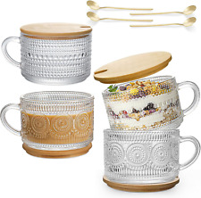 Vintage Coffee Mugs 4Pcs,Overnight Oats Containers with Lids and Spoon 14Oz-Dwts picture