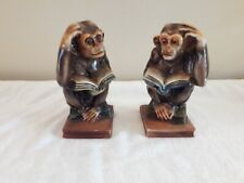 Vintage 1950's Norleans Monkeys 7” Pair With Books Figurines / Book Ends picture