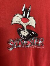 1995 Vintage Looney Tunes Sylvester Sweatshirt Shirt Embroidery Red Cat Kitty picture
