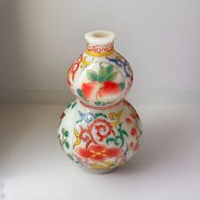 VTG Chinese Peking Glass Double Gourde Snuff Bottle, Birds, Peach & Flowers picture