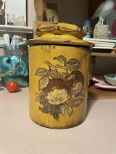 Vintage MCM Holiday Designs Large Rustic Fruit Print Marigold Ceramic Cannister  picture