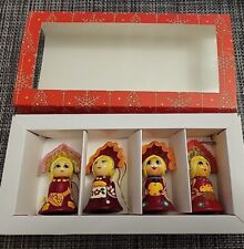 RUSSIAN WOOD ORNAMENTS Lot Of 4- GIRL With KOKOSHNIK HEADDRESS - HAND PAINTED picture