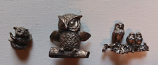 3 Vintage Miniature Pewter Owl Figurines 1.5” and Smaller picture