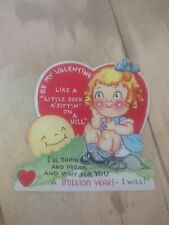 1940s 50's Chubby Girl Valentine Greeting Card Vintage MCM Red Die Cut Used picture
