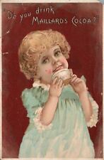 1880s-90s Little Girl Drinking Tea Maillard's Cocoa Chocolate School Trade Card picture