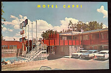 Reno Roadside Motel Capri Swimming Pool Old Cars Nevada Vintage Postcard c1950 picture