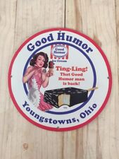 RARE GOOD HUMOR PINUP GIRL STYLE PORCELAIN GAS STATION OIL PUMP GARAGE AD SIGN picture