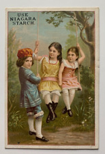 c 1880s Victorian Trade Card Use Niagara Starch Boy with Two Girls Swing antique picture