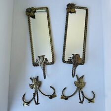 VTG Rope Beveled Mirror Leaf Sconces Candle Holders Shelf Wall Brackets 4 Items picture