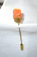 Vintage Real Coral Pink / Peach Rose Hat Lapel Stick Pin Super Rare 1970s picture
