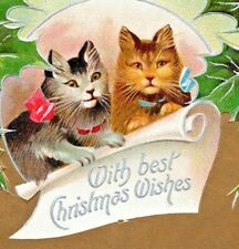 c1907 Christmas Cats, Holly Berries, Antique Postcard, embossed, Laconia, WA picture