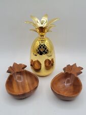 Vintage Wooden Pineapple Bowls and Metal Golden Pineapple Cup picture