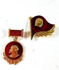 Vintage Pin Lot Soviet Union Lenin Red Enamel Lot of 2 Russia Lapel Small picture