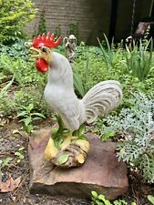 Beautiful  Large White Ceramic Handpainted Rooster Chicken  Figurine 17” Tall picture