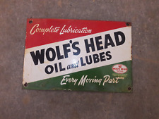 PORCELIAN WOLF'S HEAD ENAMEL SIGN SIZE 36X16 INCHES picture