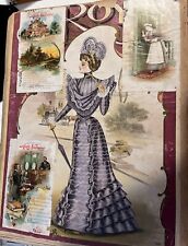 Antique Victorian Scrapbook Page 16x12.5 Trade Cards Advertising Fashion History picture