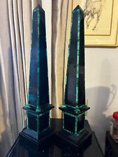 Vintage Gorgeous Pair Of Obelisks Marble And Malachite Sculpture 20” picture