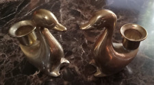 PAIR OF BRASS GOOSE CANDLE STICKS - ADORABLE LITTLE GUYS picture