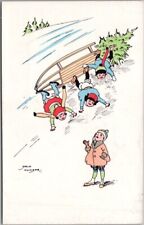 Vintage Winter Sports SKIING Comic Artist-Signed  Postcard 