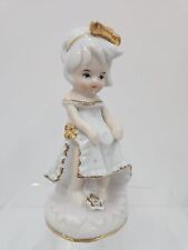 Vintage Capodimonte Girl Figurine-Fine Porcelain-White/Gold Dress-Italy picture