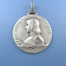 Large St Joan of Arc Medal by Lavrillier  *  Antique Silver Plated Pendant picture