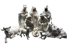 Large Nativity Scene Set White with Silver accent, 10 pieces picture
