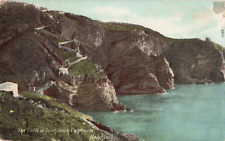 Holyhead Wales UK, Cliffs South Stack Lighthouse, Vintage Postcard picture