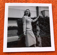 1950s Vintage Photo Pretty Woman Posing in Two Piece Suit & Hat Fashion picture
