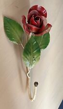 Vintage Chippy Italian Tole Metal Red Rose Decorative Hook picture