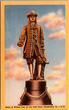 Philadelphia PA Statue of William Penn on City Hall Tower Linen Postcard picture