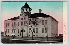 Warren Minnesota~High School~Bare Trees in Front~1913 Colored Sky Postcard picture
