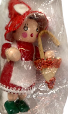 Bradford's Christmas Ornament Miniature Wooden Girl NOS Vintage 3